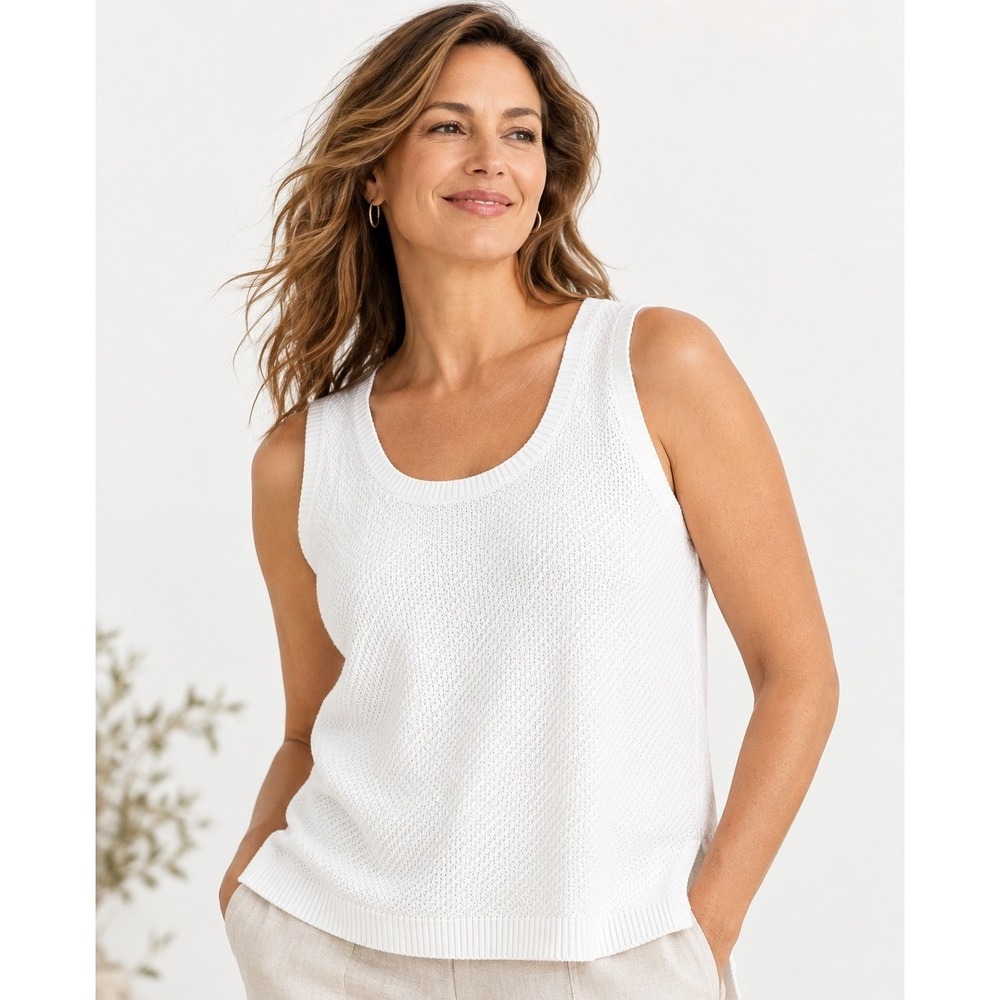 J. Jill White Knit Sweater Tank Top Scoop Neck Petite XL NWT